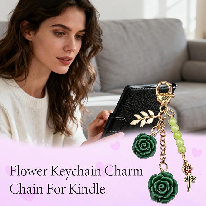 Rose Purse Charms Cute Flower Keychain With Heart Sticker Charm Chain For Kindle Colorful Bag Charms For Handbags