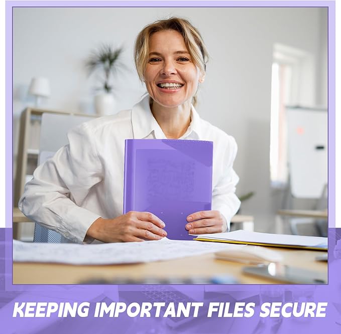 Yeaqee 50 Pack Clear 2 Pocket Folders with Prongs, Plastic Folders with Pockets and Prongs Fit Letter Size, File Folder for School Business Office Home(Purple)