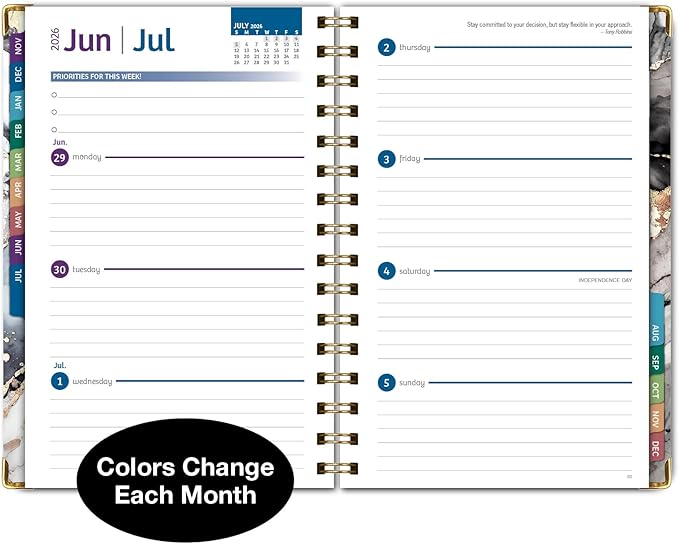 HARDCOVER 2026 Planner, 5.5"x8": 14 Months (November 2025 - December 2026), Daily Weekly Monthly Planner, Yearly Agenda, Bookmark, Pocket Folder and Sticky Note Set (Black Gold Marble)