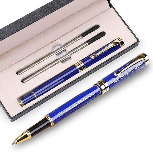 YIVONKA Personalized custom pen Luxury pens Free Engraving roller Ballpen,Ballpoint pen,office ballpoint pen, Black Ink,Gifts for Men,Women, Classy Gift Box (Blue)