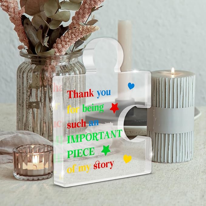 Teacher Appreciation Gifts for Women Men, Thank You Graduation Christmas Gift for Teachers Friends Classmate Novelty Daycare Teacher Gift Acrylic Puzzle Piece Desk Decorative Sign for Home Decor