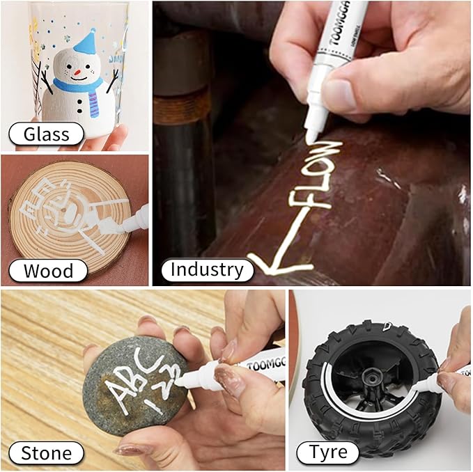 White Paint Pens Permanent Paint Markers - 12 Pack Oil Based Marking Pens, Medium Point, Quick Drying and Waterproof Pens for Rock Painting Car Tyre Metal, Plastic, Canvas, Wood