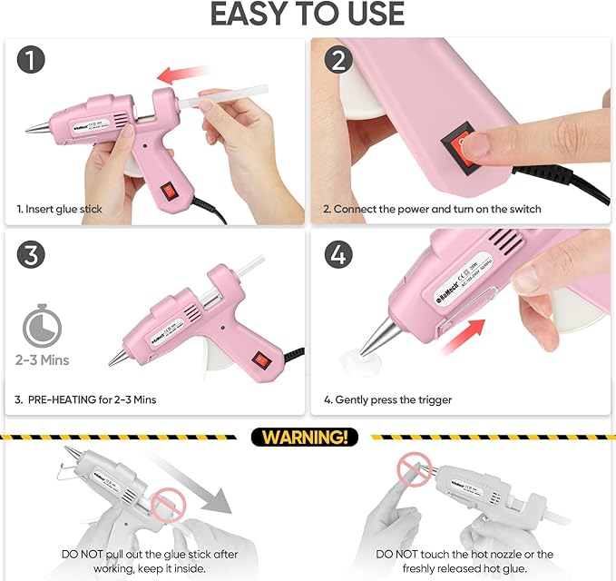 ROMECH 20W Mini Hot Glue Gun with 30 Glue Sticks Set, Fast Preheating Hot Glue Gun Kit Heavy Duty Gluegun for Craft, DIY, Repairs (Pink)