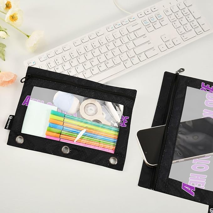 Gredecor 2 Pack Personalized Binder Pencil Pouch 3 Ring Custom DIY Photo Zipper Pencil Pouches Case Customized Cosmetic Bags with Clear Window Organizer for School Office