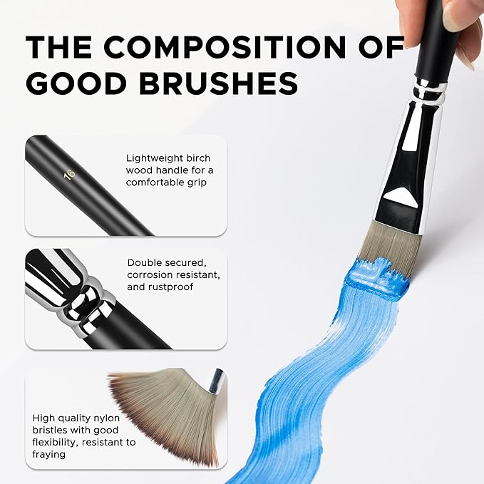 Bougimal 25-Piece Professional Paint Brush Set, Perfect for Acrylic, Oil, Watercolor & Gouache Painting, Includes Canvas Roll-Up Case & Palette Knife - Ideal Art Supplies Gift Set