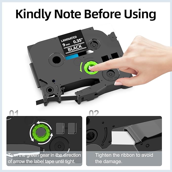 Labelife 9mm Label Tape White on Black Replace for Brother TZe TZ Tape 9mm 0.35" Laminated TZe-325 TZe325 Label Maker Tape 3/8'' for P Touch PT-D210 PT-D220 PT-D200 PT-H110 PT-D400 PT-D610BT