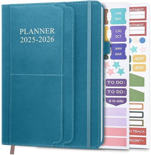 Planner 2025-2026 - 18 Months Academic Planner 5.8" x 8.5", 2025-2026 Weekly & Monthly Agenda with Pen Holder, Vegan Leather Hard Cover, Blue