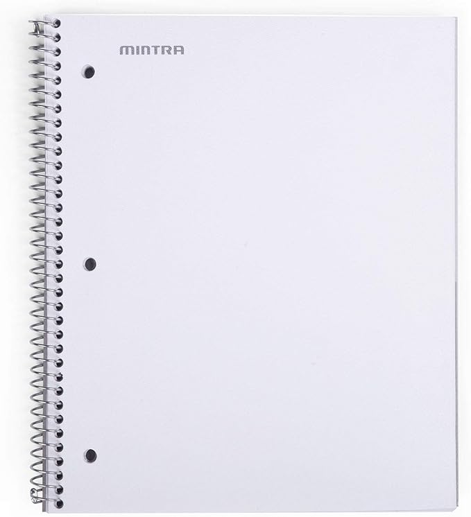 Mintra Office Durable Spiral Notebooks, 1 Subject, (White, 4x4 Graph 1pk), 100 Sheets, Poly Pocket, Moisture Resistant Cover, School, Office, Business, Professional