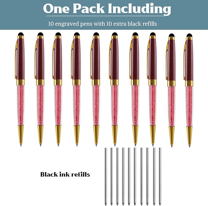 Ancolo Personalized Pens with Stylus tip stylish pens Crystal Diamond pen - Engraved with Your Name Logo or Message, Phone Number Black ink Perfect for Wedding Party any occations