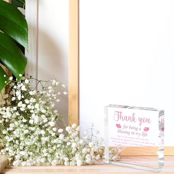 Thank You Acrylic Blessing Sign - 4x4 Inch Layered Gratitude Gift for Women, Christian Appreciation Decor, Religious Keepsake for Special Women