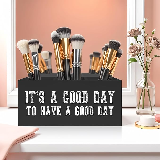 Inspirational Quotes Pencil Pen Holder for Desk, It's A Good Day to Have A Good Day Wooden Pencil Holder Organizer for Home Office Desk Accessories, Encouragement Gifts for Women Men