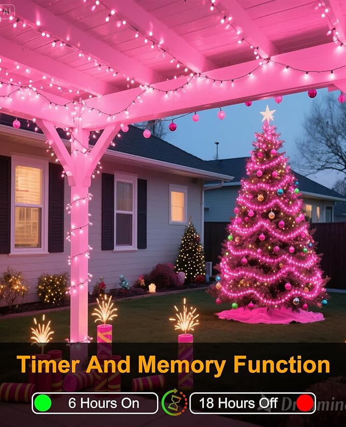157FT 480 LED Christmas Lights Outdoor, Plug in Christmas Tree Lights Waterproof, 8 Modes Fairy String Light for Indoor Room Home Tree Party Decorations, Pink