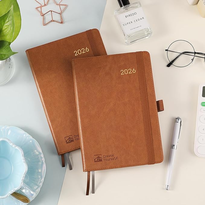 2026 Planner - Planner 2026, 2026 Weekly Monthly Planner, Jan.2026 - Dec.2026, 5.7'' x 8.4'', Thick Paper, Leather Cover, Pen Holder, Back Pocket, Bookmarks, Perfect Daily Organizer - Brown