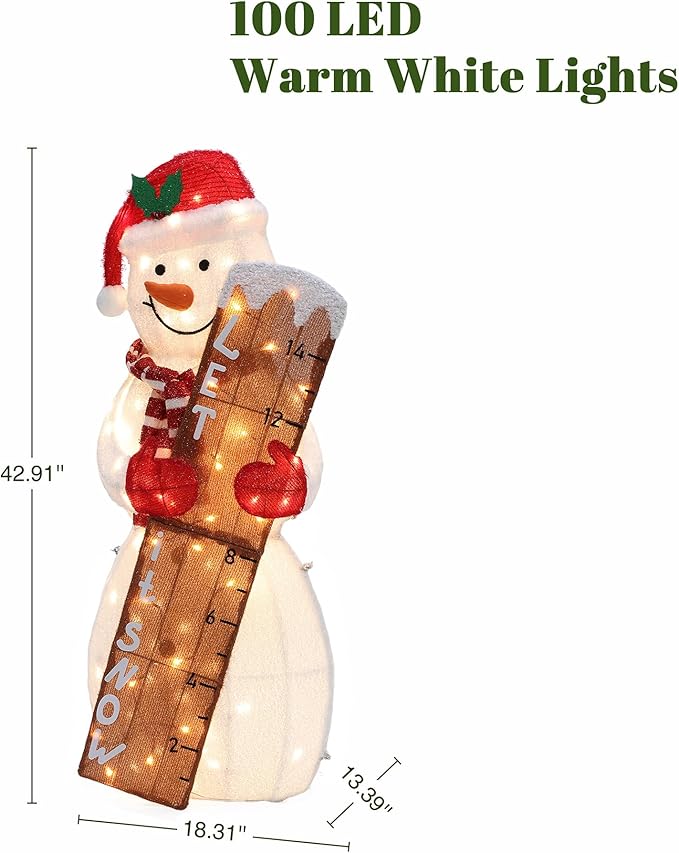 LuxenHome 3.5FT Lighted Snowman Outdoor Christmas Decorations, Light Up Snowman Holding Let It Snow Sign Christmas Decor, Xmas Decorations Outdoor, Indoor for Porch, Lawn Holiday Display
