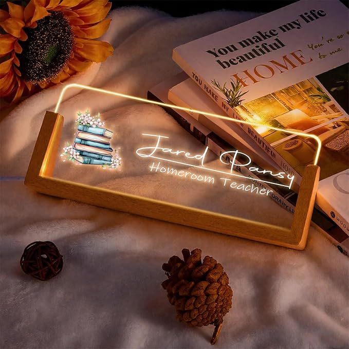 Custom Desk Name Plate,Light Up Acrylic Office Sign, Personalized Gift for Boss Coworker Teacher, Employee Appreciation Award, Home Office Decor
