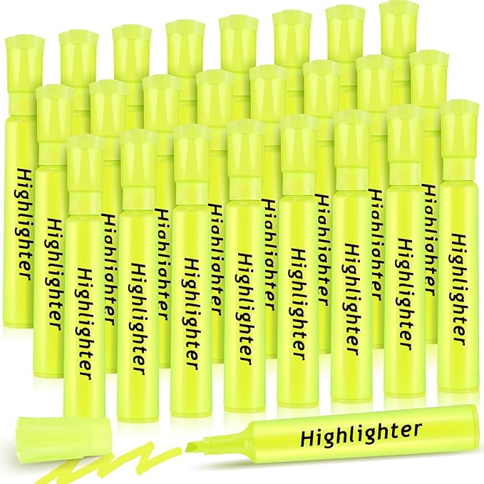 Qilery 24 Pack Tank Style Highlighters Chisel Tip Highlighters Bulk Colored Markers for Adult Coloring, Home Office Supplie(Yellow)