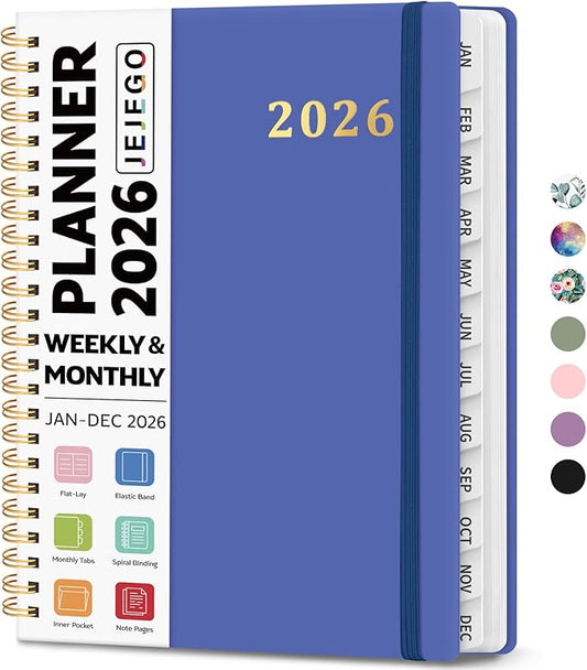 2026 Planner, Weekly and Monthly Calendar Planner Book, January 2026 - December 2026, Hardcover Spiral Planner with Monthly Tabs, Notes Pages, Perfect for Women & Men, A5 (6.4" x 8.5") - Royal Blue