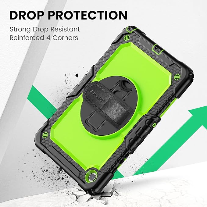 SEYMAC Case for Samsung Galaxy Tab A9+/ A9 Plus Case 11" (SM-X210/X216/X218), Heavy Duty Shockproof Protective Case with Screen Protector, Rotating Stand, Hand/Shoulder Strap, Green