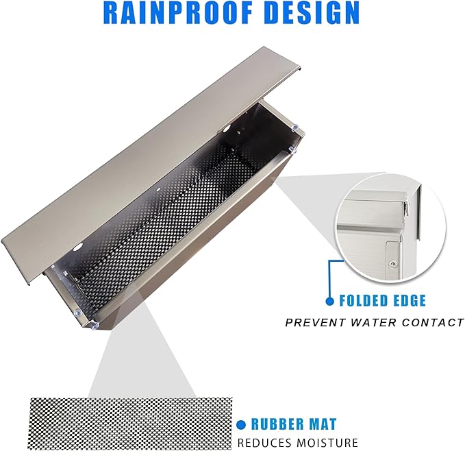 Modern Design Brushed Stainless Steel Mailbox for Walls, Heavy Duty Wall Mounted Mailbox - 14.5'' x 3.75'' x 7.1'' Rust Proof Steel Dropbox with Rainproof Design, Silver