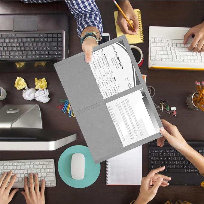 Two Pocket Folders, RAZCC 50 Pack 2 Pocket Folders Fit Letter Size Paper, Paper Folders with Pockets for School Office Business Home, Grey