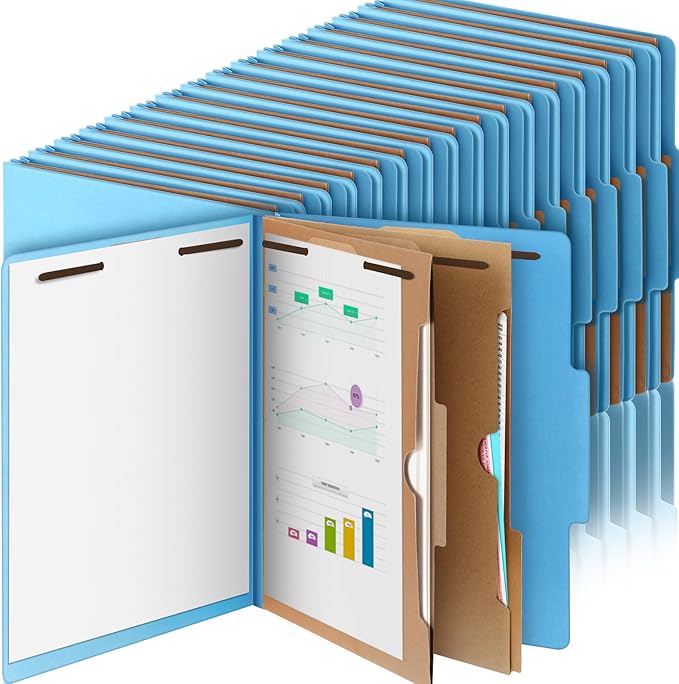 Skyygemm 36 Pcs Classification Folders Letter Size, 2 Pocket Dividers Pressboard File Folder with Fasteners, Expanding File Organizer Bulk for Teachers, Clergy, Office, Church, Christmas (Blue)