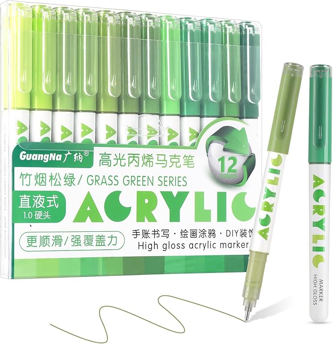 kander Direct High Gloss Acrylic Marker, 12 Colors Acrylic Paint Pens with Bullet Tip, Nicety Fine Tip Gel Pens for Teenagers, Multi-Purpose Art Supplies for Rock Painting, Crafts, DIY