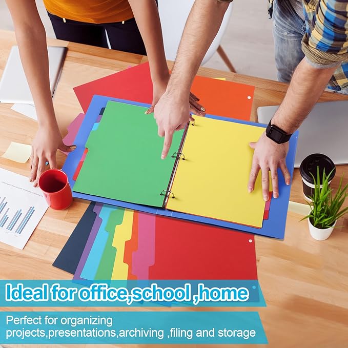 Thenshop 192 Pieces 24 Sets Binder Dividers with Tabs Bulk 8.5 x 11 Inch Write & Erase Big Paper 8 Tab Dividers for 3 Ring Binder(Bright Color)