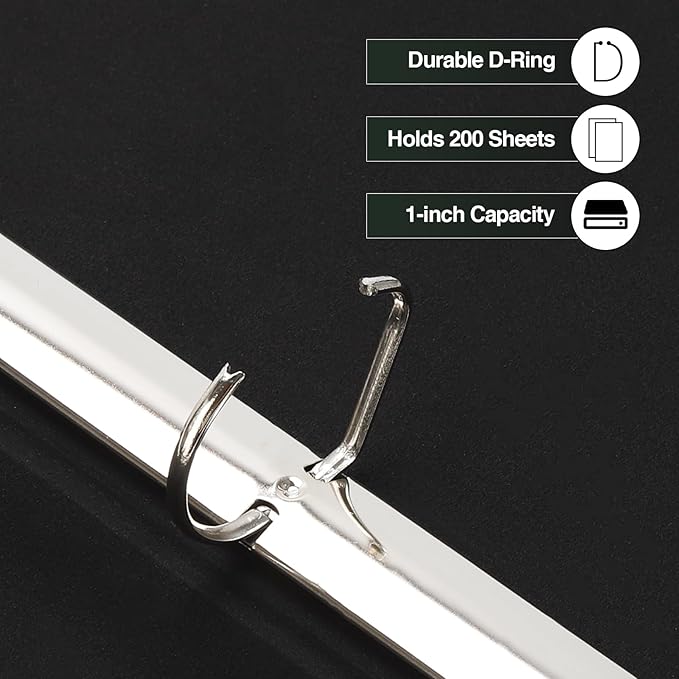 2 Pcs Vintage Hardback 3 Ring Binder 1 Inch, Professional Leather Binder 3 Ring, Three Ring Binders Fits 8.5 x 11, D Ring Binders for Home, School and Office- (1 Black and 1 Dark Green)