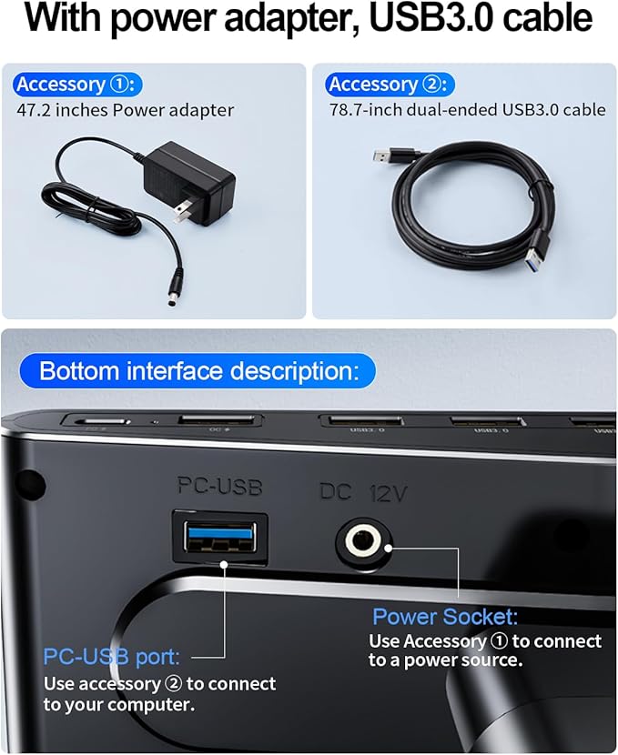 Computer Monitor Stand Riser for Desk with Usb Hub Charging,30W/5Gbps Usb C Docking Station with Power,4.5-6.3''Freely Height Adjustable with Phone Holder,Monitor Stands Riser for PC,Laptop,Printer,TV