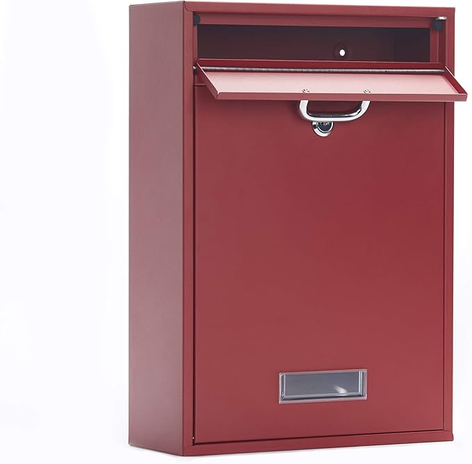 Wall Mounted Locking Vertical Dropbox Mailbox - Safe and Secure | Made with Galvanized Steel (Large, Red)