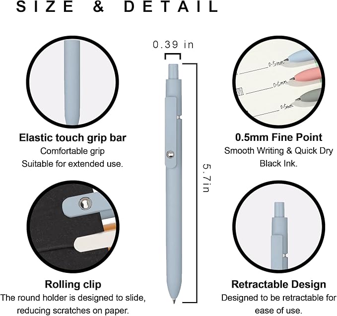 VICO Gel Pens, 5 Pcs 0.5mm Quick Dry Black Ink Pen Fine Point Smooth Writing Pens, Aesthetic Cute Office School Supplies Gifts for Women Men, High-End Series for Journaling Note Taking