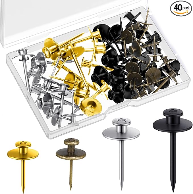 Zhengmy 40 Pcs Double Headed Picture Hangers Nails 4 Size Long Thumb Tacks Wall Nails for Hanging Pictures Decorative Push Pins Hooks for Drywall Photo Office Home Decor, 20/30/ 40/ 50lb(Mixed Colors)