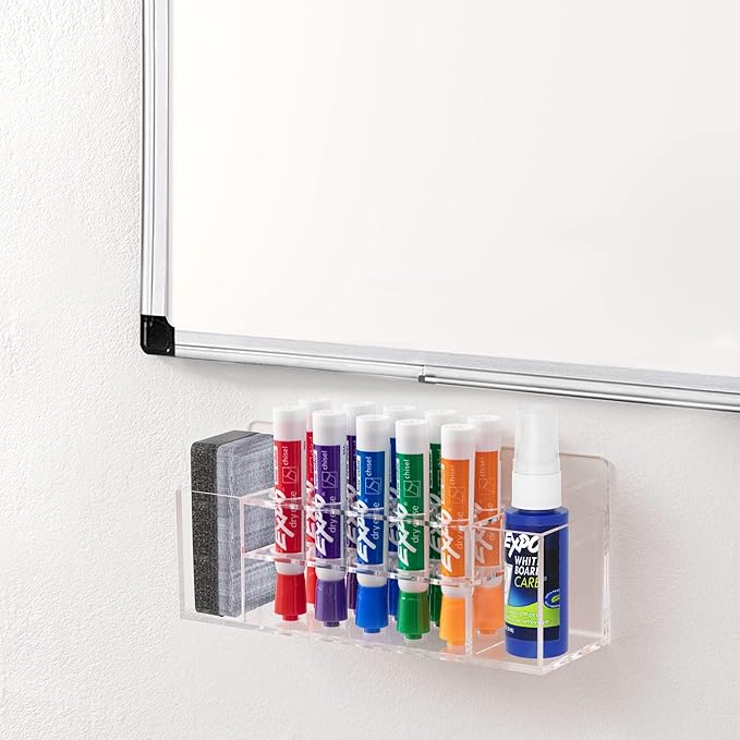 Magnetic Dry Erase Marker Holder Wall Mount, Acrylic 10 Slots Whiteboard Marker Holder for School, Office and Home, Eraser and Whiteboard Cleaner Not Included, Clear
