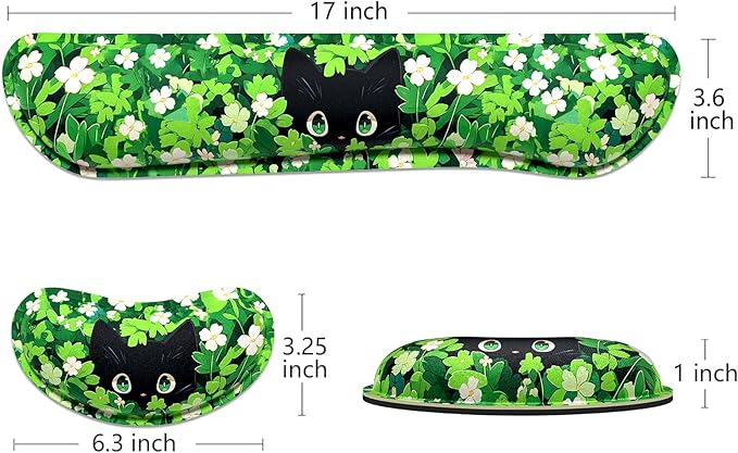 Dapesuom Enlarge Keyboard Wrist Rest, Memory Foam Wrist Cushion for Desk Mats Support, Typing Pain Relief Keyboard Mouse Pad Rests Set with Non-Slip Base for Gaming Laptop Computer, Anime Grass Cat