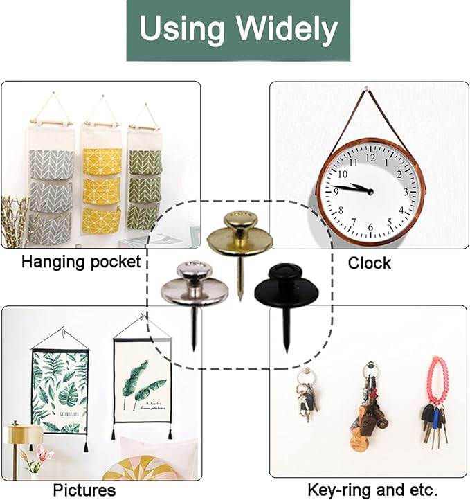 30 PCS Push Pins Picture Hanger Hooks, Double Headed Nails Push Pin Thumbtacks for Wall Hangings Picture, Decorative Small Hook Pins for Drywall Cork Board Home Office Photo Decorations