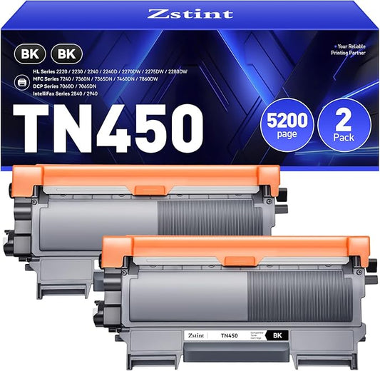 TN450 Black Toner Cartridge High Yield 2-Pack Replacement for Brother TN-450 TN-420 TN420 HL-2270DW HL-2280DW MFC-7360N MFC-7860DW DCP-7065DN HL-2230 HL-2240D MFC-7460DN FAX-2840 FAX-2940 Printer Ink