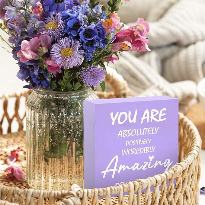 Purple Office Decor Desk Accessories Inspirational Purple Gifts for Women You are Amazing Purple Motivational Positive Office Decor Sign Desk Decorations for Women Home & Office Cute Desk Accessories