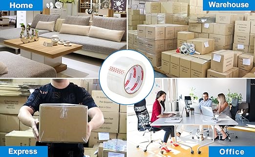 Heavy Duty Transparent Packing Tape,6 Rolls with Refillable Dispenser,Industrial Grade Packaging Tape for Shipping Moving Sealing,1.88 inches x 55 Yards Per Roll