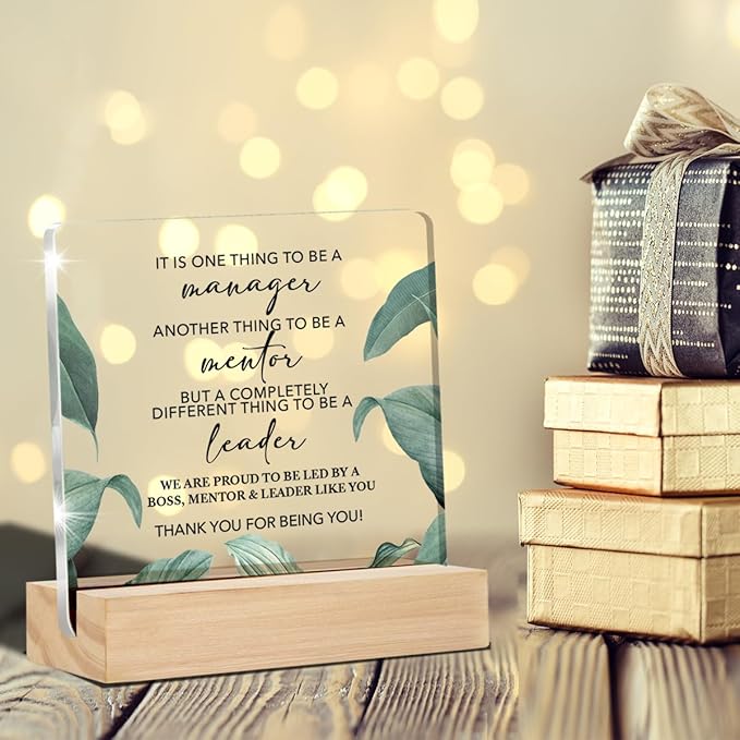 Gifts for Leader Mentor Boss Clear Desk Decorative Sign Colleague Gift for New Joy Going Away Leaving Acrylic Sign with Stand Table Plaque Sign Keepsake Home Office Decor