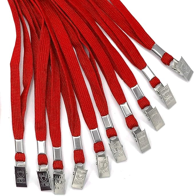 Beebel Lanyard 100 Pack Red Badge Lanyards Flat Lanyards Round 32" with Badge Clip