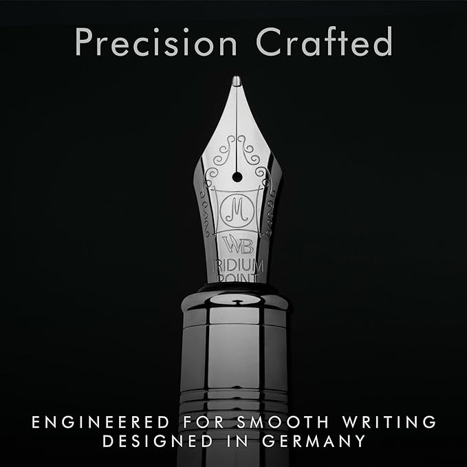 Wordsworth & Black Majesti Fountain Pen-(Silver), Luxury Case, 24K Gold Finish; 18K Gilded Medium Nib- Ink Cartridges, Refillable Ink Converter-Calligraphy Pen-Best Business Gift Set for Men & Women