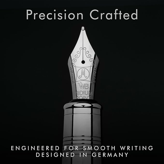 Wordsworth & Black Majesti Fountain Pen-(Black Chrome), Luxury Case, Stainless Steel; Medium Nib- Ink Cartridges, Refillable Ink Converter-Calligraphy Pen-Best Business Gift Set for Men & Women