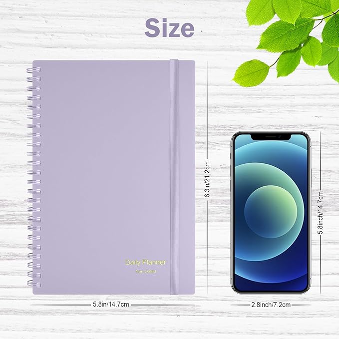 Asten Daily Planner Notebook, Undated To Do List with Hourly Schedules, Spiral Binding, Appointment Planner for Men & Women, ADHD-Friendly, Purple, 8.3" x 5.8"