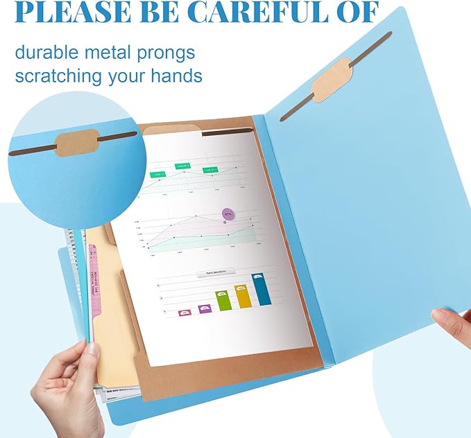 Skyygemm 12 Pack Classification File Folders Bulk with Divider and 2" Expansion, Pressboard Folder with 2 Prong Fasteners for Employee Records Medical Charts Office Document Organization(Blue)