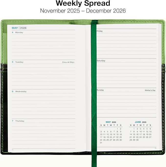 2026 Pocket Planner/Pocket Calendar and Pen, 3.5"x6": Includes 14 Months (November 2025 - December 2026) / 2026 Weekly Planner/Weekly Agenda/Monthly Calendar Organizer (Green/Black)
