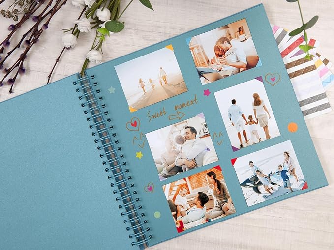 potricher 12 x 12 Inch Large DIY Scrapbook Photo Album 80 Pages Thick Kraft Blank Blue Paper Memory Book for Wedding and Anniversary Family (Blue, 12 Inch)