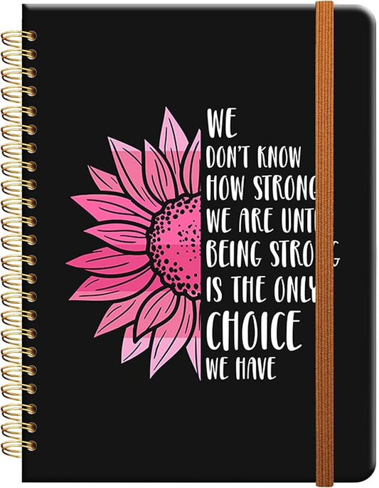 Ruled Spiral Writing Notebook,A5 Hardcover Lined College Journal for Women Lady Girl,Strong Twin-Wire Binding with Premium Paper,8.4" X 6",Perfect for School,Office,Home Gifts(Sunflower Breast Cancer)