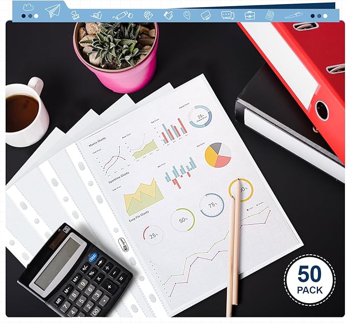 A5 Punched Pocket,100 Sheet Protector Binder Sleeves,160 Micron Plastic Folder Protectors,Strong Binder Pocket Paper File Letter 7 Hole Clear Page Protectors Plastic Cover for Paper,Documents,Photos