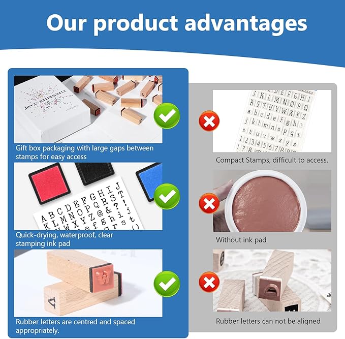 65 PCS Small Letter Stamps and Ink Pad for Crafting, Clay Alphabet Wooden Rubber Stamp Kit for Kids, DIY Craft Scrapbook Supplies for Card Making (Large-68PCS)