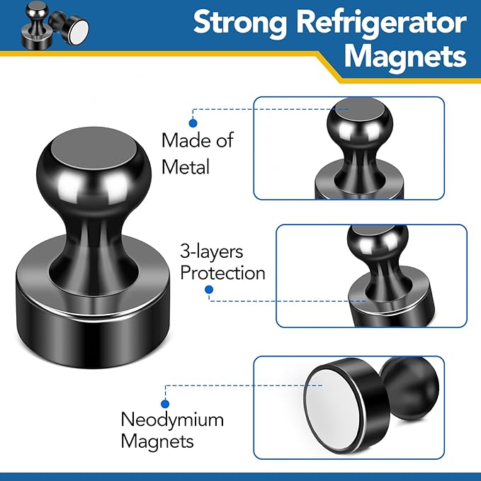 LOVIMAG Fridge Magnets 28Pcs Refrigerator Whiteboard Small Strong Magnet Classroom Kitchen Accessories Decorative Locker Set Decor Must Haves Office Calendar Refrigerador Magnetic Cute Crafts Black